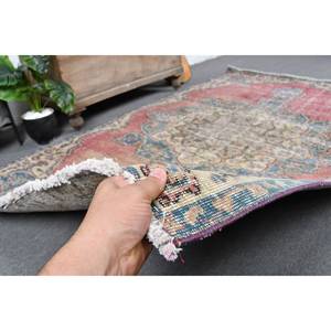 Vintage Turkish Rug 4.7 X 8 ft <b>Red</b> Blue Patchwork Design Large Boho Area Rug for Hallway Bedroom Wool <b>Material</b> Latex Backing - Product Image 3