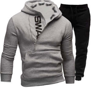 Vêtements de sport décontractés à imprimé solide de grande taille pour hommes sweat-shirt zippé 2 pièces confortable pantalon de sport survêtement personnalisé élégant - Product Image 3