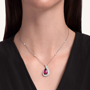 Luxury Women's 925 Silver Rhodium Plated <b>Ruby</b> Pendant <b>Necklace</b> Water Drop Shape Bezel Setting Box Chain - Product Image 3