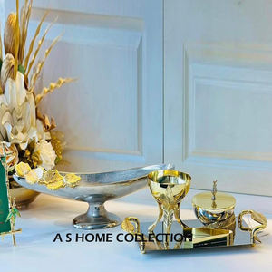 Ensemble de brûleurs d'encens d'aromathérapie en métal en laiton d'acier inoxydable de conception de feuille ornement arabe plaqué d'or brillant pour l'usage religieux - Product Image 1