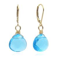 Boucles d'oreilles pendantes en topaze bleue suisse avec pierres précieuses à facettes et fil plaqué or, élégantes boucles d'oreilles pendantes à levier