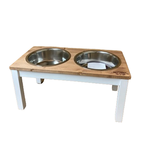 Station d'alimentation pour chiens surélevée à double bol Mangeoire pour animaux de compagnie rustique avec bol en acier Table d'alimentation pour animaux de compagnie avec support pour bol en acier - Product Image 1