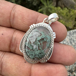 Collar con Colgante de Piedra Preciosa de Ágata Musgosa Natural |   Joyería Hecha a Mano de Plata de Ley 925 de Estilo Bohemio Sin Cadena - Product Image 4