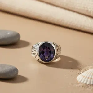 "Men's Rhodium Plated Oval Cut Topaz <b>Statement</b> <b>Ring</b>-925 Silver Fine Jewelry" - Product Image 3