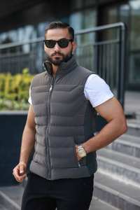 Chaleco y chaleco acolchado informal de talla grande para hombre, cómodo y elegante con relleno de nailon y cuello con capucha para la temporada de invierno - Product Image 2