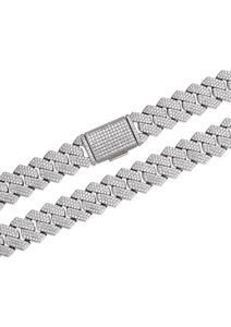 Chaîne cubaine entièrement sertie de moissanite, disponible dans toutes les tailles, plaquée or 14 carats et rhodium, pour cadeau ou fête - Product Image 2