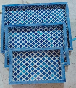 Plateau de service rectangulaire élégant en incrustation d'os, motif floral, qualité domestique, passe au lave-vaisselle, passe au micro-ondes, pour la maison, l'hôtel, le restaurant - Product Image 2