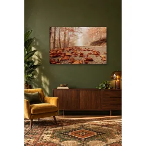 Impression sur toile de feuilles sèches sur une route forestière brumeuse de Fida - Product Image 1