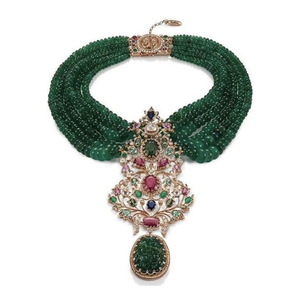 Juego de collar chapado en oro hecho a mano de lujo de 24 quilates con cuentas verdes en piedras multicolores, perfecto para ocasiones especiales - Product Image 2
