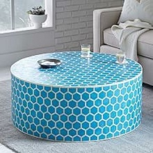 Modern Hexagon Cube Coffee <b>Table</b> with Bone Inlay Stone Set for Living Room Bedroom or Apartment in Charcoal Color - Product Image 2
