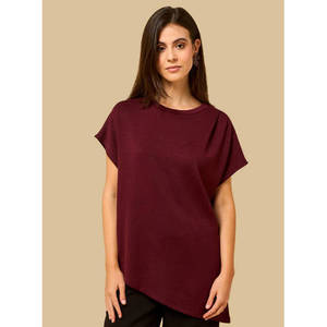 Women's Asymmetric Ruched Detail Rayon Leisure <b>Top</b> Short Sleeve Casual Shirt Side Slits Soft Comfortable OEM Private Label - Product Image 1
