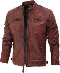 Veste de moto en cuir matelassé à col montant pour hommes avec design élégant, style de rue pour un usage quotidien - Product Image 1