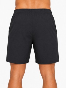Shorts pour hommes noirs à séchage rapide avec cordon de serrage, taille mi-haute, décontractés, en polyester tricoté, logo sur le bas du bas du pantalon, à prix abordable - Product Image 5