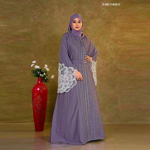 Abaya de créateur en tissu Nida de qualité supérieure, avec manches ornées, robe de soirée vintage longue jusqu'au sol - Product Image 3