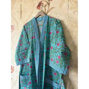 Robe kimono en coton rayé à fleurs, vêtement de détente respirant - Product Image 2
