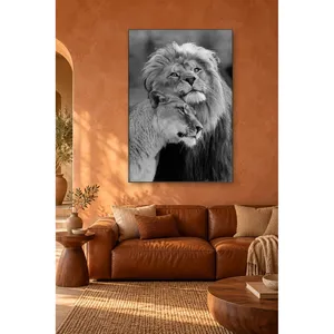 Impression sur toile Fida Lion et Lionesse Noir et Blanc - Product Image 1