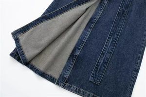 Womens Fashionable Long Denim Trench Coat Featuring High Neck Collar And Adjustable Waist <b>Belt</b> Stylish Dark Blue - Product Image 3