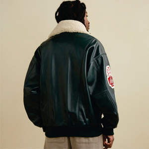 Fabrication sur mesure 100% blouson d'aviateur en cuir véritable surdimensionné avec patchs en chenille Adidem Asterisks - Product Image 2