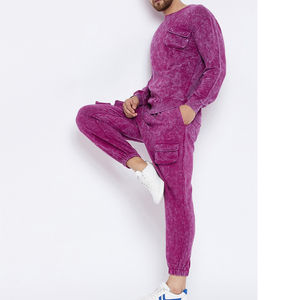 Ensemble de survêtements vintage OEM délavés à l'acide pour hommes sweat-shirt à col rond boîte pantalon de survêtement évasé style poche pantalon de survêtement lourd vêtements d'hiver pour hommes - Product Image 4