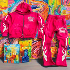 Prix le plus bas – Survêtement deux pièces pour femme en molleton 100 % coton, col montant, fermeture éclair, avec poches, idéal pour la course et la gym - Product Image 5