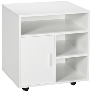 HOMCOM-Gabinete de impresora con estantes abiertos y gabinete de madera, 60x50x65,5 cm, color blanco - Product Image 1