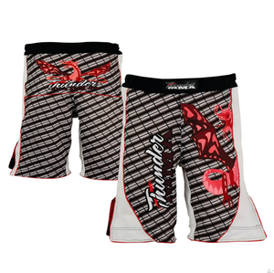 Short de Muay Thai personnalisé à taille haute, respirant, imprimé, noir, en polyester extensible, antibactérien, séchage rapide, pour l'entraînement - Product Image 1