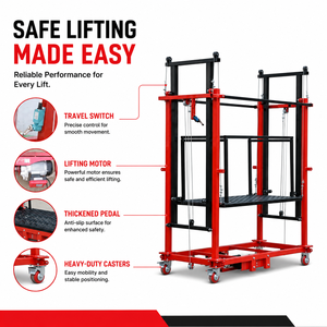 Plataforma Elevadora Hidráulica Vertical Portátil KCCL de 2m y 500kg con Motor Eléctrico para Obras de Construcción, Marco de Acero Rojo, Ruedas de Seguridad - Product Image 4