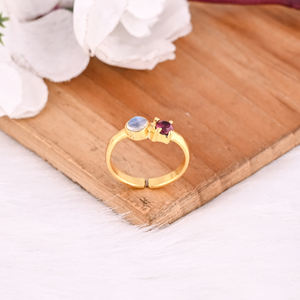 แหวนพลอยทัวร์มาลีนธรรมชาติเงินแท้925มูนสโตนสีเหลืองทองชุบแฮนด์เมดของขวัญคริสต์มาสแหวนผู้หญิง - Product Image 4