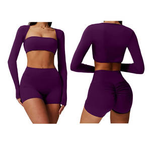 Leggings taille haute de haute qualité costume à manches longues vêtements d'entraînement respirant vêtements de sport ensemble de yoga pour les femmes - Product Image 3