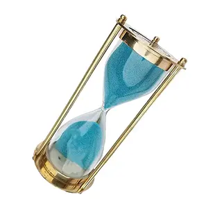 2024 Latest Arrival design Craft Gift Item Large Antique Metal Frame Gold Hourglass Sand Timer Sand Clock With Blue Sand Filling