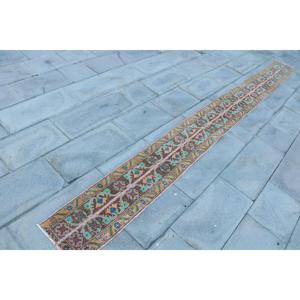 Turkish Rug, <b>Runner</b> 1.1x12.5 ft Vintage Rug, Brown <b>Green</b> Camouflage Wool Rug - Product Image 3