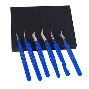 Ensemble de pinces à cils professionnelles en acier inoxydable Logo personnalisé pince à épiler à pointe en fibre de cils renouvelable pour extension de cils multi-usages - Product Image 2