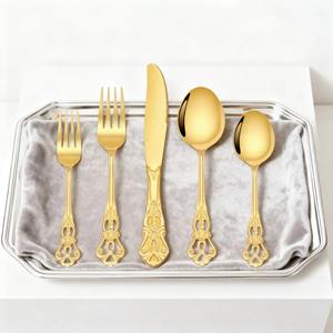 Royal Embossed Handle Luxury Eco-Friendly Dining Utensils Fancy 20 Piece Gold Dinnerware Set Mirror Polish Antique Scroll - Product Image 1