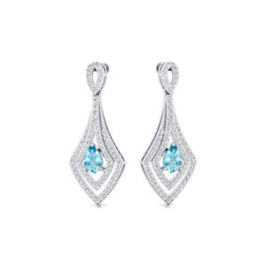 18K Solid Gold Dangle Drop <b>Earrings</b> With Natural Aquamarine Gemstone & Real Diamonds Cocktail <b>Earrings</b> Jewelry OEM ODM - Product Image 1
