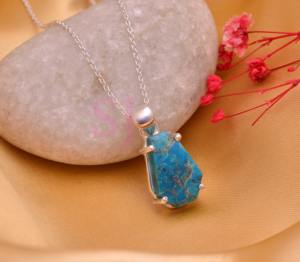 Pendentif en argent sterling 925 fait à la main plaqué or 18 carats bijoux en perles de luxe pierre précieuse turquoise naturelle pour fiançailles de mariage - Product Image 3