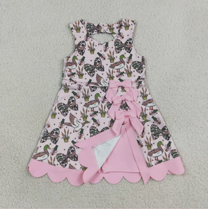 Robe en coton sans manches pour filles, coupe trapèze, avec imprimé canard et nœud en ruban rose, longueur mini, style printanier mignon - Product Image 3