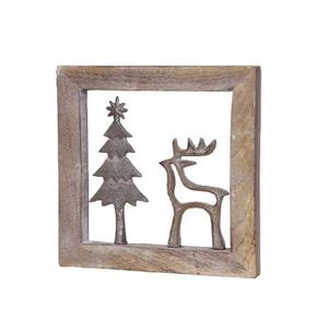 Best Quality Casted Aluminum <b>Christmas</b> <b>Tree</b> and Deer Silver Finished in <b>Wooden</b> Frame Handmade <b>Christmas</b> Decorative Items - Product Image 1