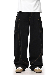 กางเกงยีนส์ทรงหลวมสำหรับผู้ชายดีไซน์แบบแนวสตรีทสำหรับทุกเพศกางเกงโอเวอร์ไซส์ตัวยาวใส่ได้ทั้งชายและหญิงสไตล์สตรีทแฟชั่น - Product Image 4