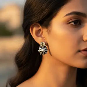 Pendientes de Plata de Ley 925 con Diseño Floral para Mujer, Pendientes de Citrino con Diseño Floral a la Moda - Product Image 2