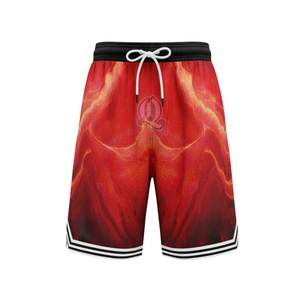 Pantalones cortos de baloncesto Red Flame personalizados, pantalones cortos de entrenamiento deportivo transpirables de poliéster de malla sublimada con cintura elástica - Product Image 2