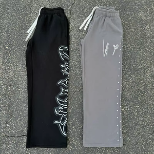 OEM Men's Custom Screen Printed Washed <b>Rhinestone</b> Hoodie Set <b>rhinestone</b> Flared Stacked Tracksuit Sweat suit for Winter - Product Image 4