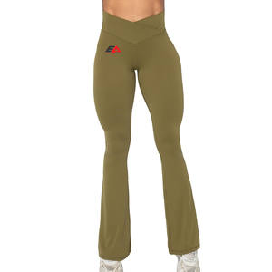 Pantalon évasé grande taille de haute qualité avec logo personnalisé d'usine pour femmes pantalon respirant nouveau design pantalon évasé uni à coupe en V élastique - Product Image 1