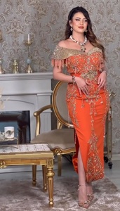 Impresionante hermoso bordado en vestido de karakou naranja con cuentas de cristal adornadas, piedra, trabajo Dabka para boda = 2024 - Product Image 2