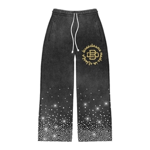 Pantalon de survêtement avec strass, jambe large, ample, à taille et à cordon personnalisé, pantalon de survêtement à imprimé acide pour hommes - Product Image 5