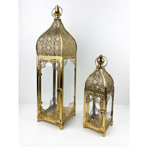 Lanterne à bougie en fer et en verre, finition or antique, pour la décoration de la maison et des mariages, lanterne marocaine disponible à prix avantageux - Product Image 2