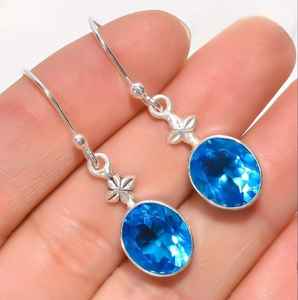 ต่างหูบลูโทแพซทำมือ ชุบทอง เงินสเตอร์ลิง น่ารัก เหมาะสำหรับงานปาร์ตี้ ของขวัญประจำเดือนธันวาคม สำหรับผู้หญิง - Product Image 2