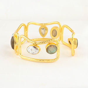 Natural stone labradorite with dendritic opal designer texture adjustable <b>bracelet</b> 18k gold plated <b>fashion</b> jewelry <b>cuff</b> <b>bracelet</b> - Product Image 2