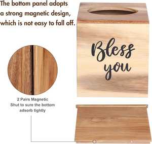 Couverture de boîte à mouchoirs en bois Bless You avec design carré inférieur coulissant pour salle de bain de mariage chambre bureau ou table à manger - Product Image 4