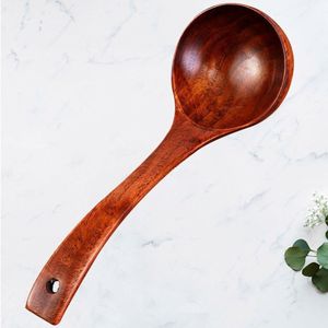 Cuchara de madera ovalada comestible natural con mango largo, herramienta de cocina doméstica, cuchara de sopa de madera natural hecha a mano para comer - Product Image 4