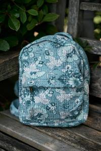 Sac à dos mini imprimé à la main Le Souvenirs, en pur coton, doublure biologique, motif floral bleu et blanc, mode éthique, sac à dos de 10 kg - Product Image 5